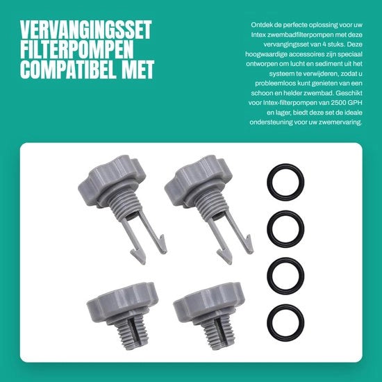 Set di sostituzione per pompe a filtro Intex - Accessori di ricambio - Valvole di scarico/Sedimenti - O-ring - Materiale ABS - 4 pezzi - Accessori per pompe a filtro