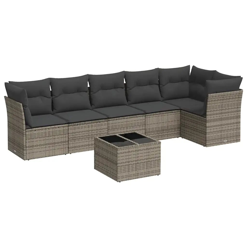Set Divani da Giardino 7 pz con Cuscini Grigio in Polyrattan 3217670