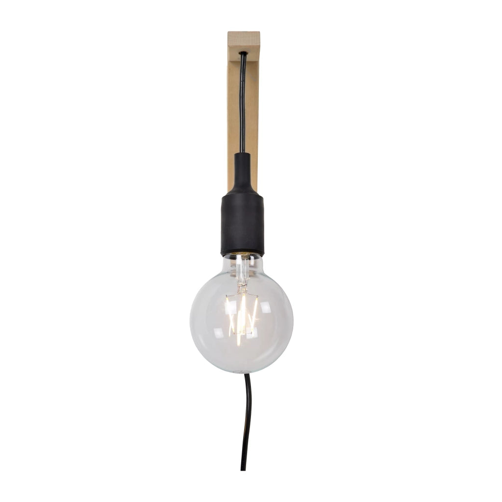 Applique scandinava nera/legno Fix Wall 1 luce E27 Lucide