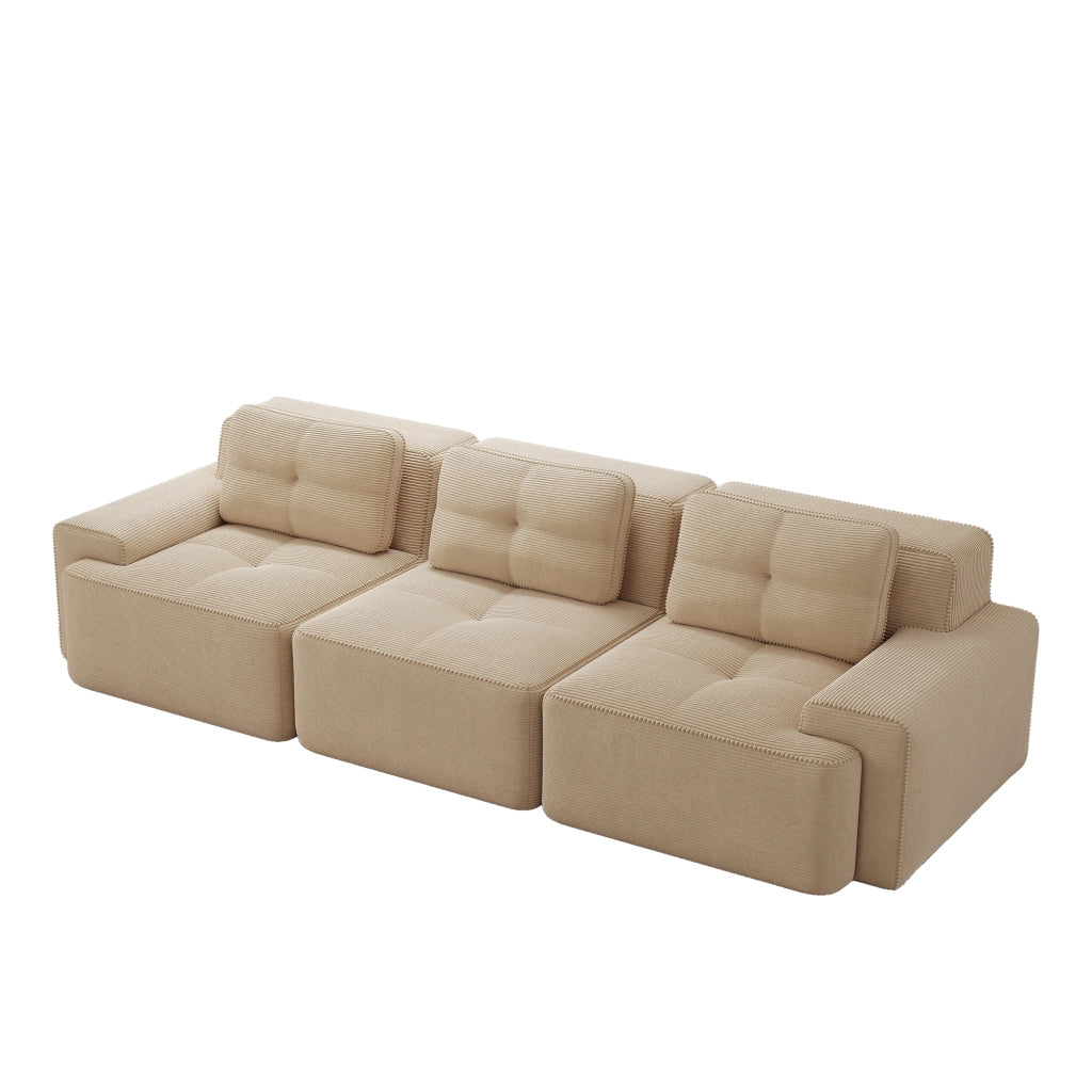 Divano Modulare Angolare 3 Posti ¨C Xylo ¨C Velluto a Coste Beige, Morbido