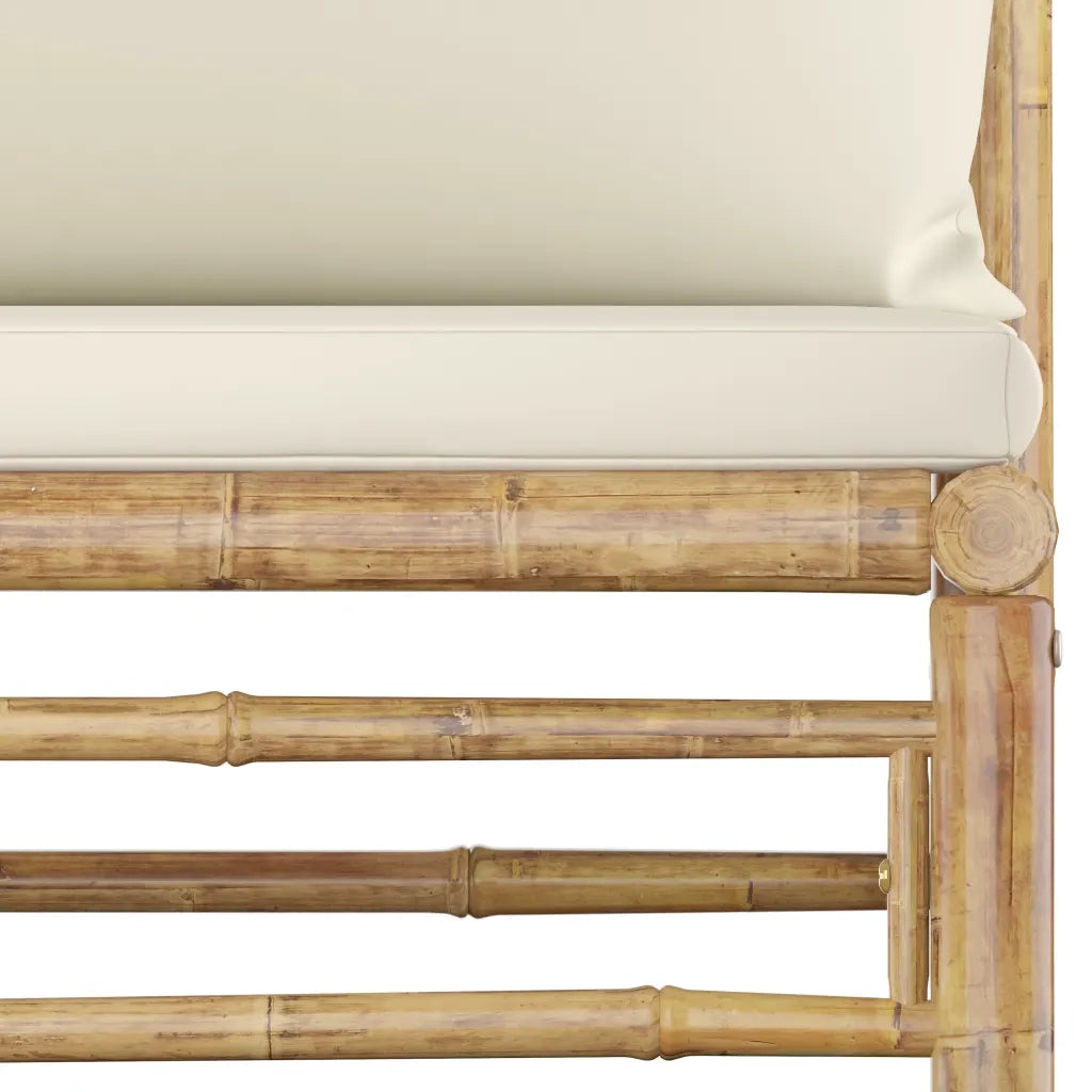 Set Divani da Giardino 4 pz con Cuscini Bianco Crema in Bambù 3058243