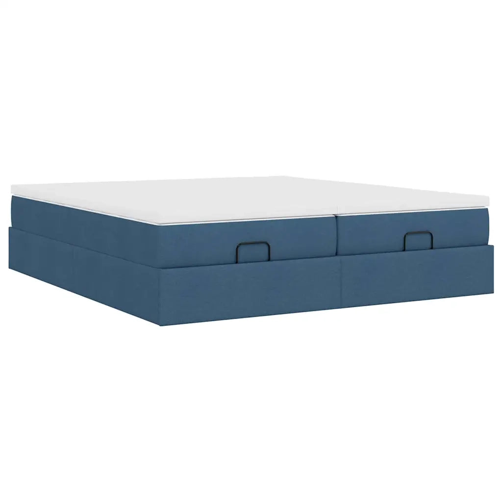 Struttura Letto Pouf con Materassi Blu 200x200 cm in Tessuto