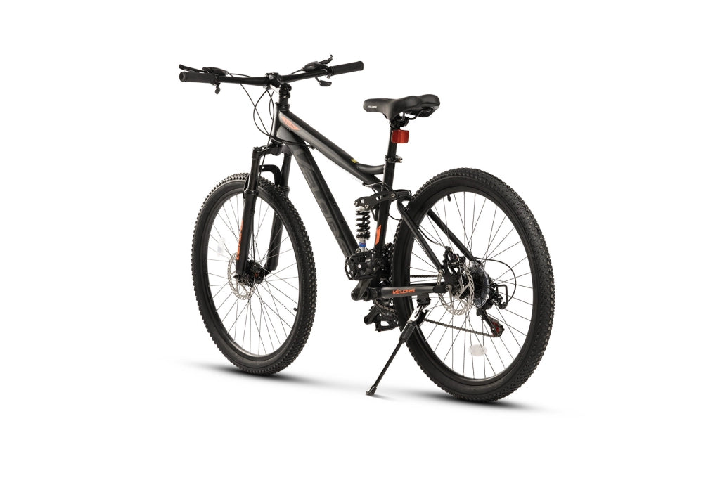 Mountain bike biammortizzata ULEVR 26 pollici, 21 velocit¨¤ e freni a disco meccanici, nero grigio arancione