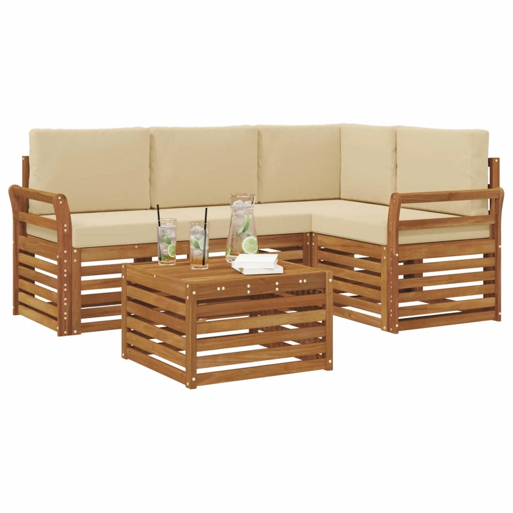 Set di divani da esterno con cuscino 5 pcs Naturale e Beige 3374773