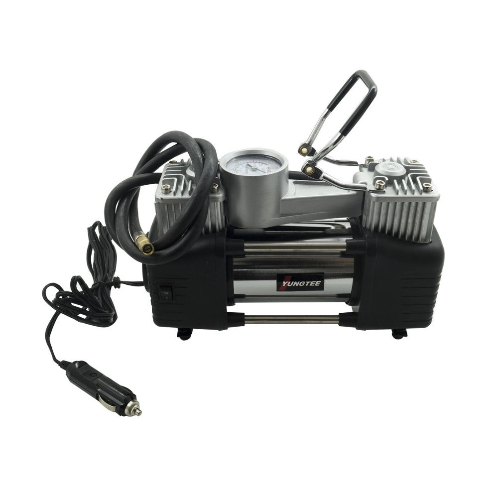 Trade Shop - Mini Compressore Portatile 12 Volt A Doppio Cilindro Per Auto Moto + Manometro -
