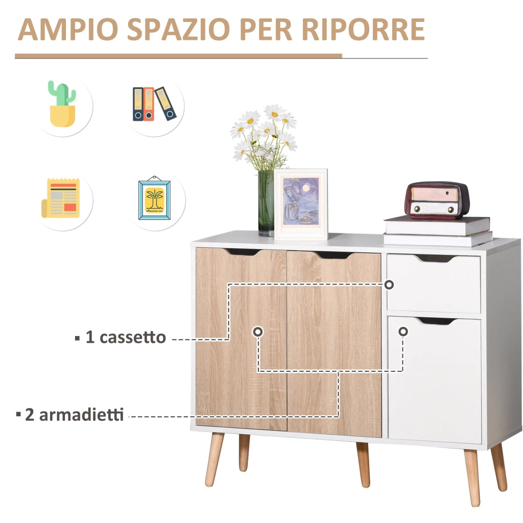Mobile Multiuso 1 Cassetto 3 Ante 90x30x72 cm in Legno Color Legno