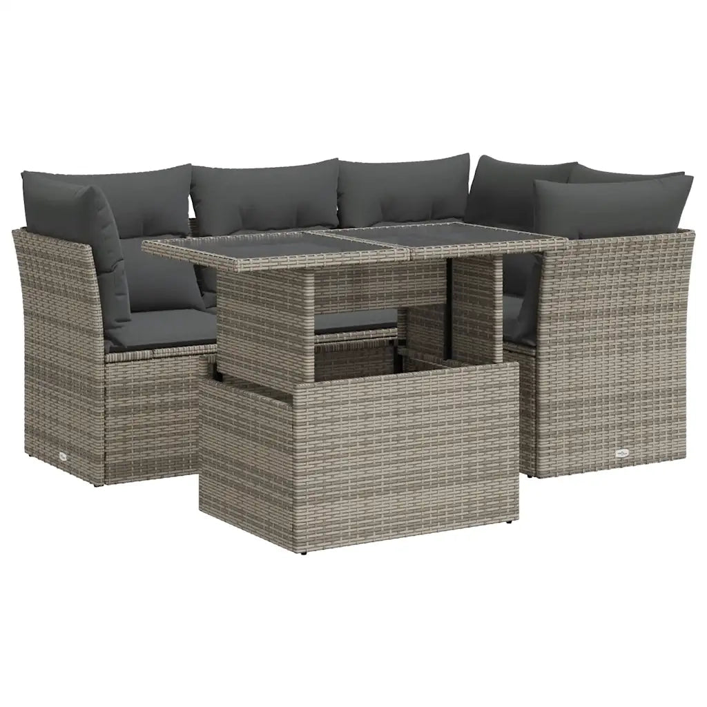 Set Divano da Giardino 5 pz con Cuscini Grigio in Polyrattan 3326151