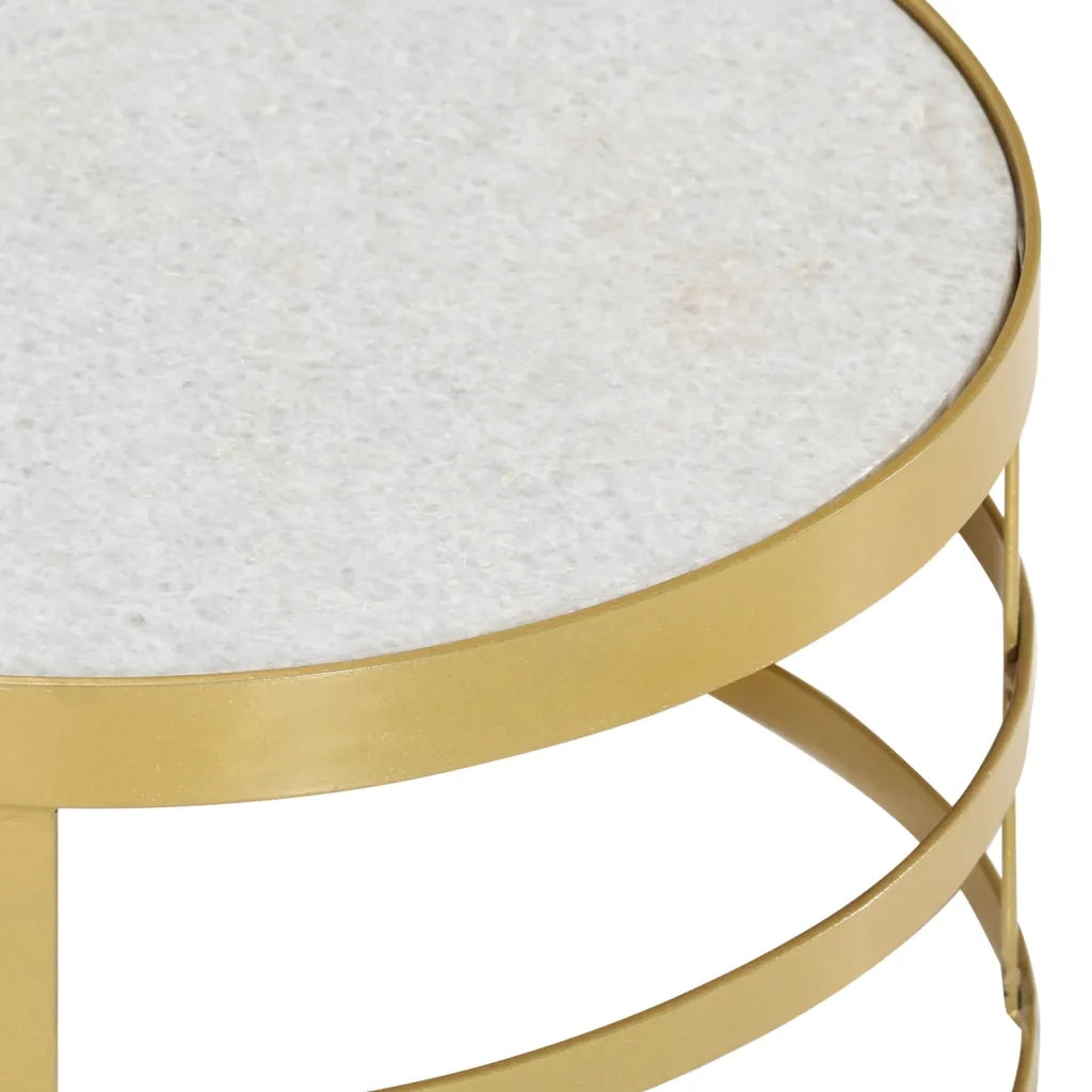 Tavolini da CaffÃ¨ 2 pz Marmo Ottone e Bianco cod mxl 54915