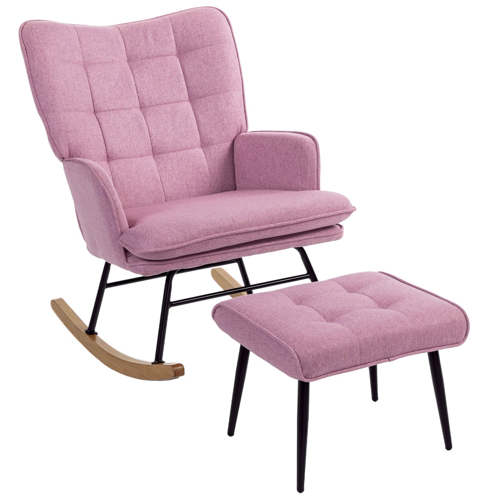 Sedia a dondolo con poggiapiedi e cuscino imbottito ¨C zephmum ¨C rosa, legno