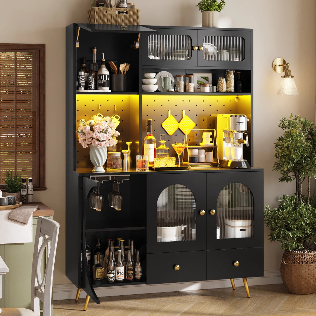 Mobile Credenza con LED ¨C Xylo ¨C Nero, Vetro, Cassetto, USB