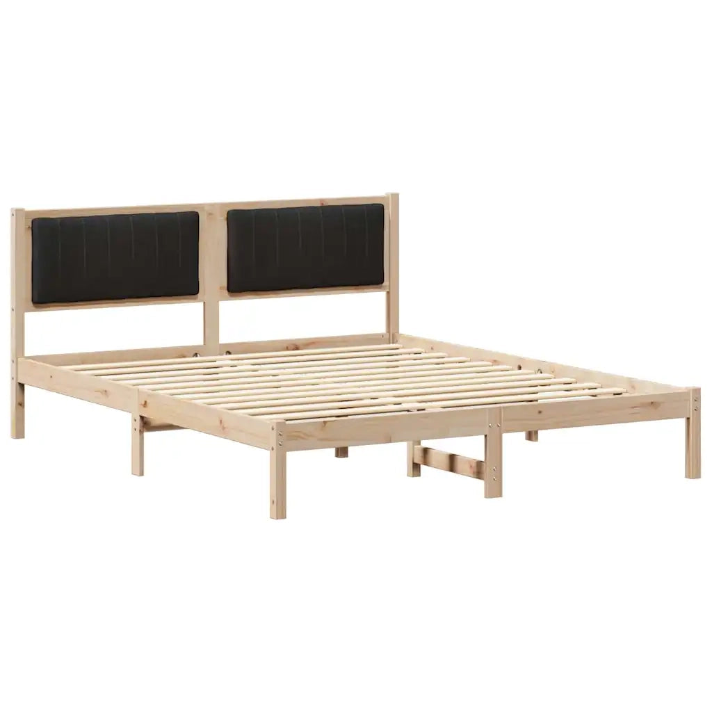 Letto con Testiera Rivestita Nero 150 x 200 cm Pino massello 878251