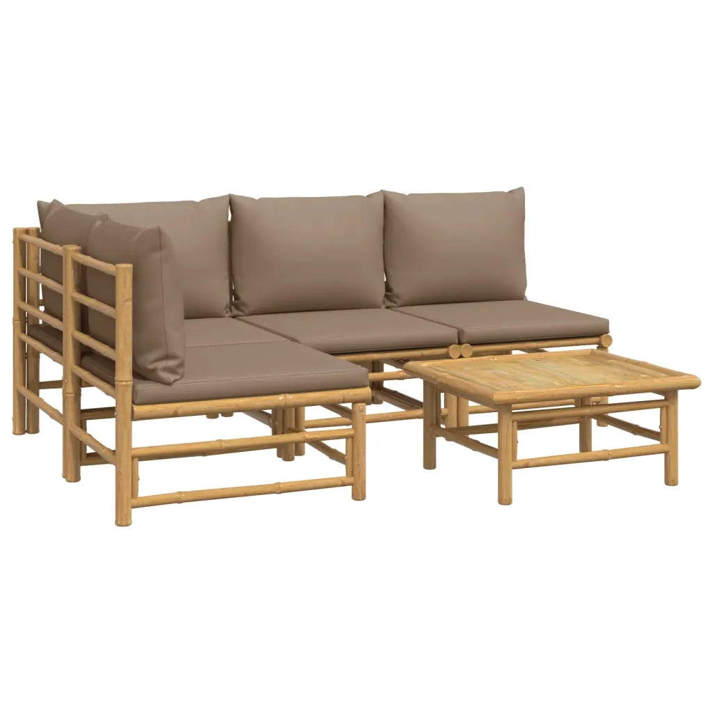 Set Salotto da Giardino 5pz con Cuscini Tortora Bambù 3155138