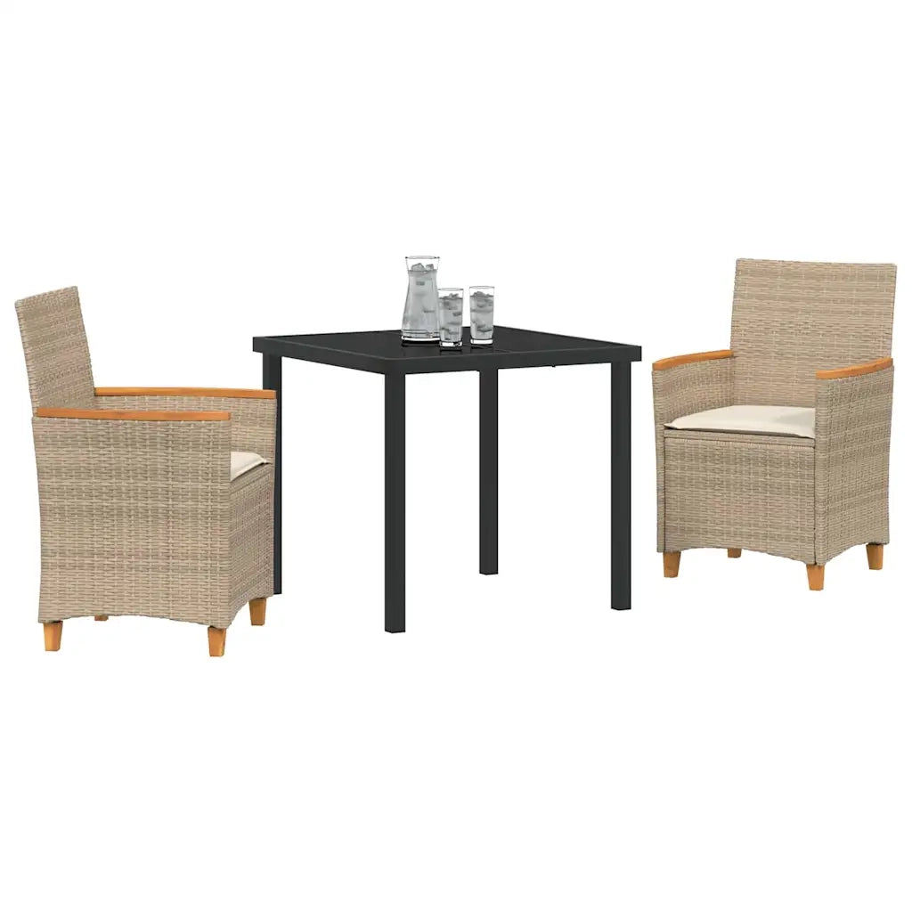 Set da Pranzo per Giardino 3 pcs Beige polyrattan
