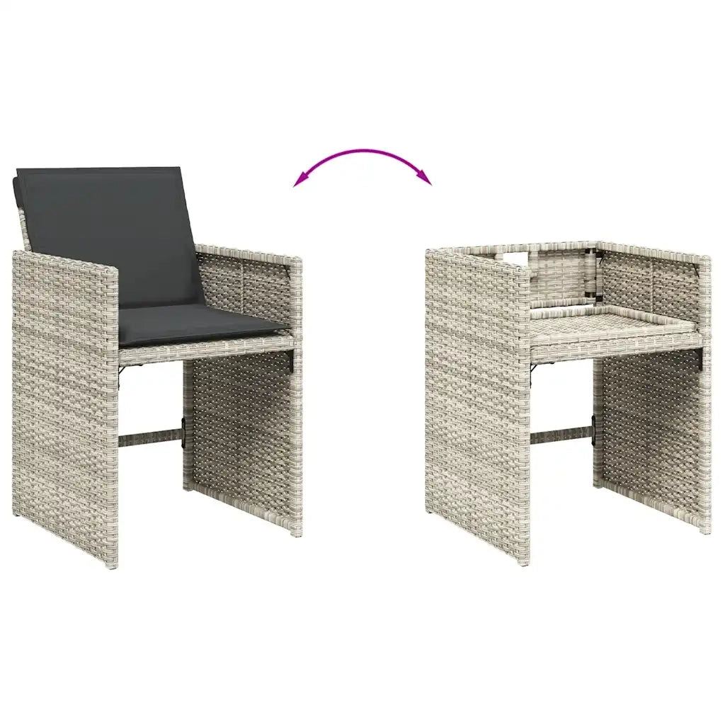 Set Pranzo da Giardino 5pz con Cuscini Grigio Chiaro Polyrattan