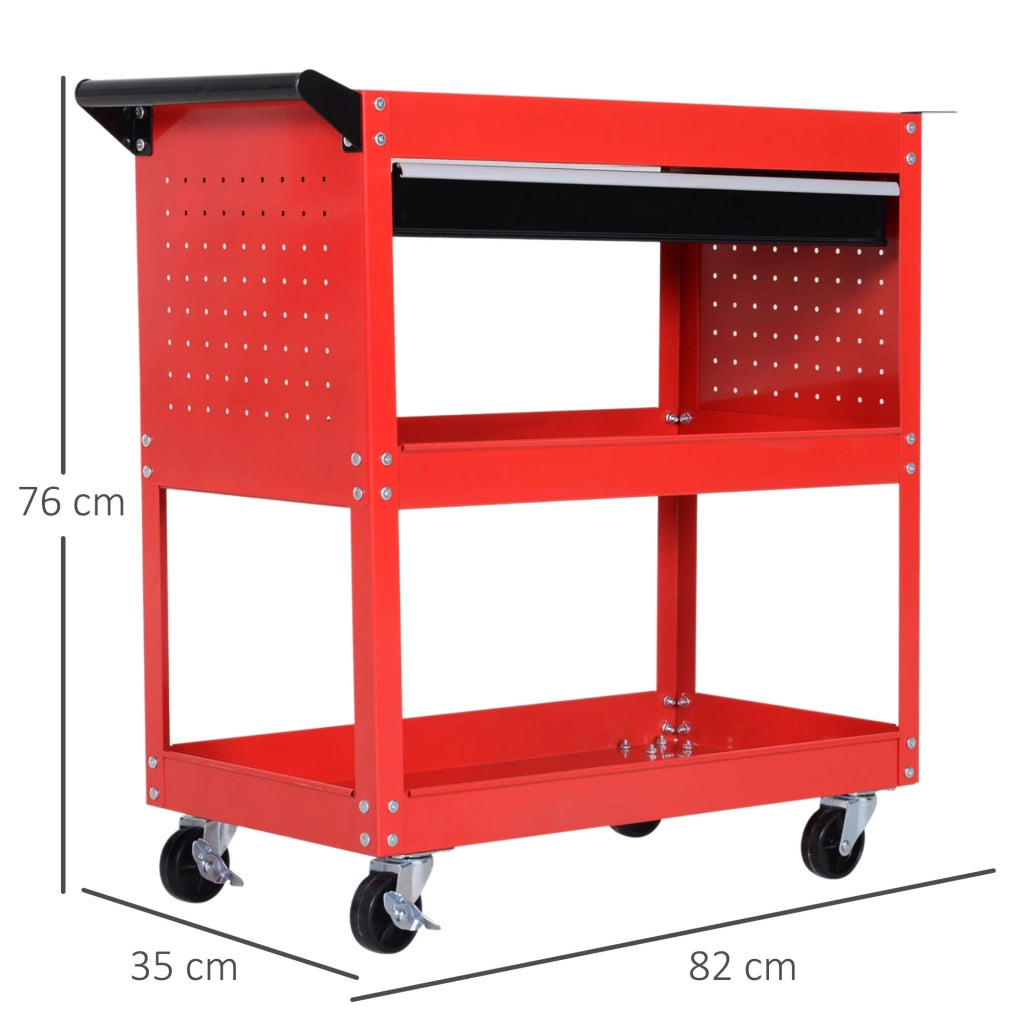 Carrello Porta Utensili con Maniglia e Cassetto 3 Ripiani ¨C Xylo ¨C Acciaio Rosso 82x35x76cm