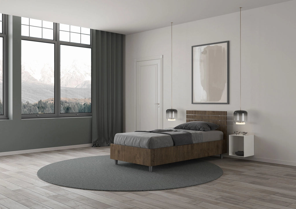 BS COM Letto singolo con rete 80x200 testata dritta con doghe noce
