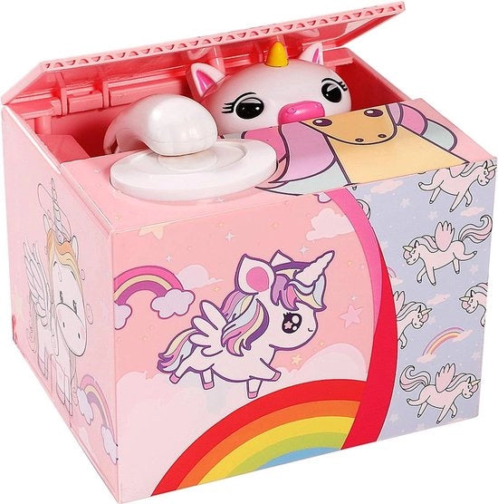 Cassa di Risparmio con Cavallo Bianco Automatico per Bambini con Rilascio Monete