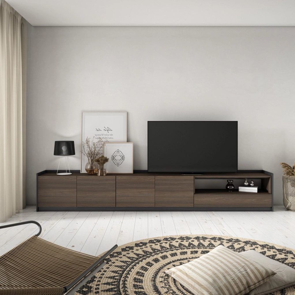 Mobile TV Soggiorno, 310x50x37 cm, Per TV fino a 80", Mobile Soggiorno, Rovere scuro e Nero