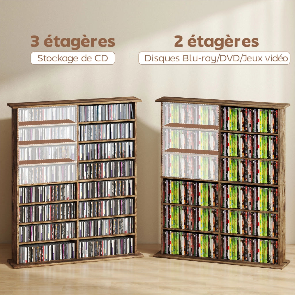 Mobile per CD e DVD con 16 cassetti e 12 ripiani regolabili ¨C zephmum ¨C marrone