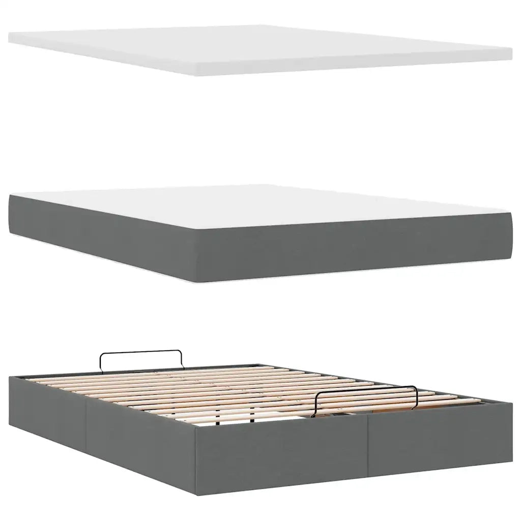 Pouf Letto con Materasso e LED Grigio Scuro 140x200 cm 3312313
