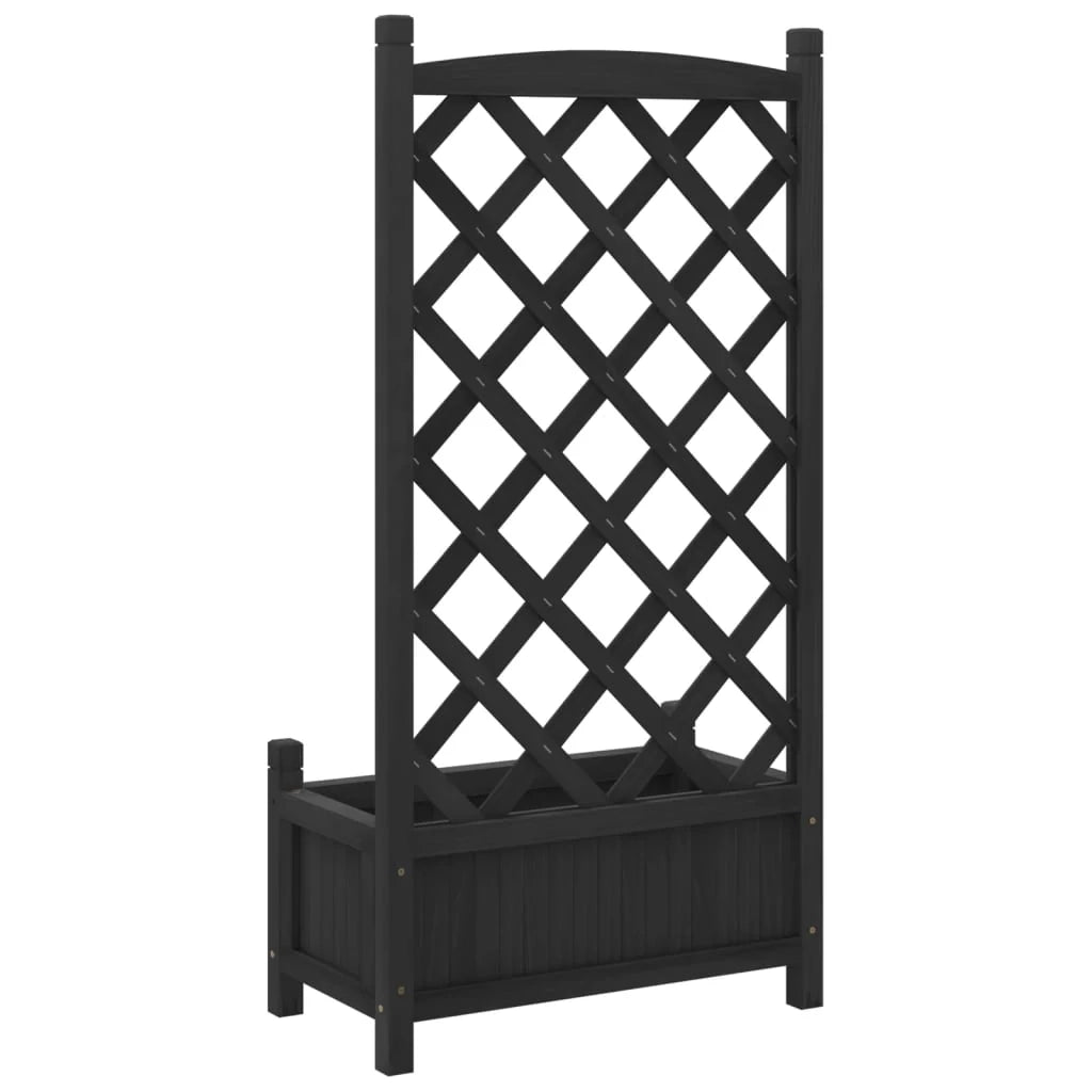 Fioriera rialzata per piante e fiori giardino terrazzato con traliccio legno massello di abete nero 02_0038334
