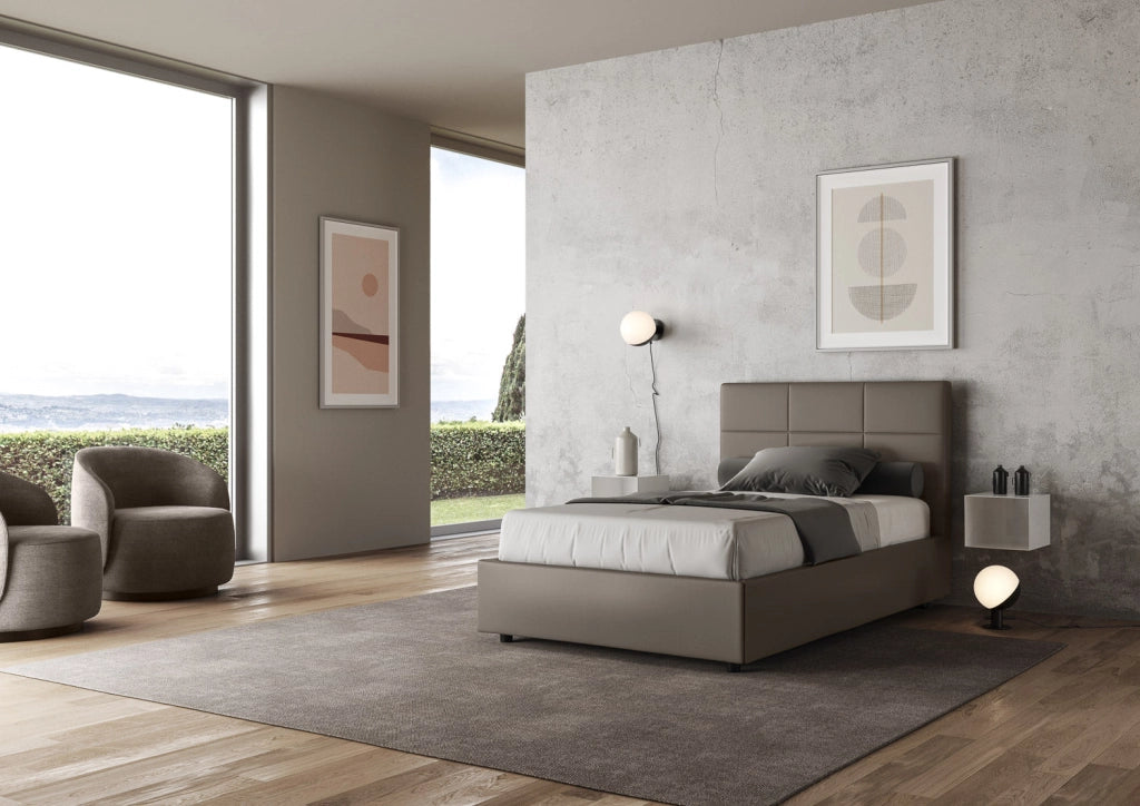 Letto Matrimoniale Francese 140x210 cm con Rete e Contenitore Mika Cappuccino