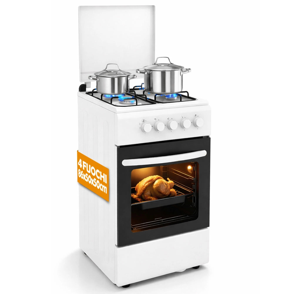 Cucina a Gas Piano Cottura a 4 Fuochi da Esterno Forno Cucinino Bianco 86x50cm