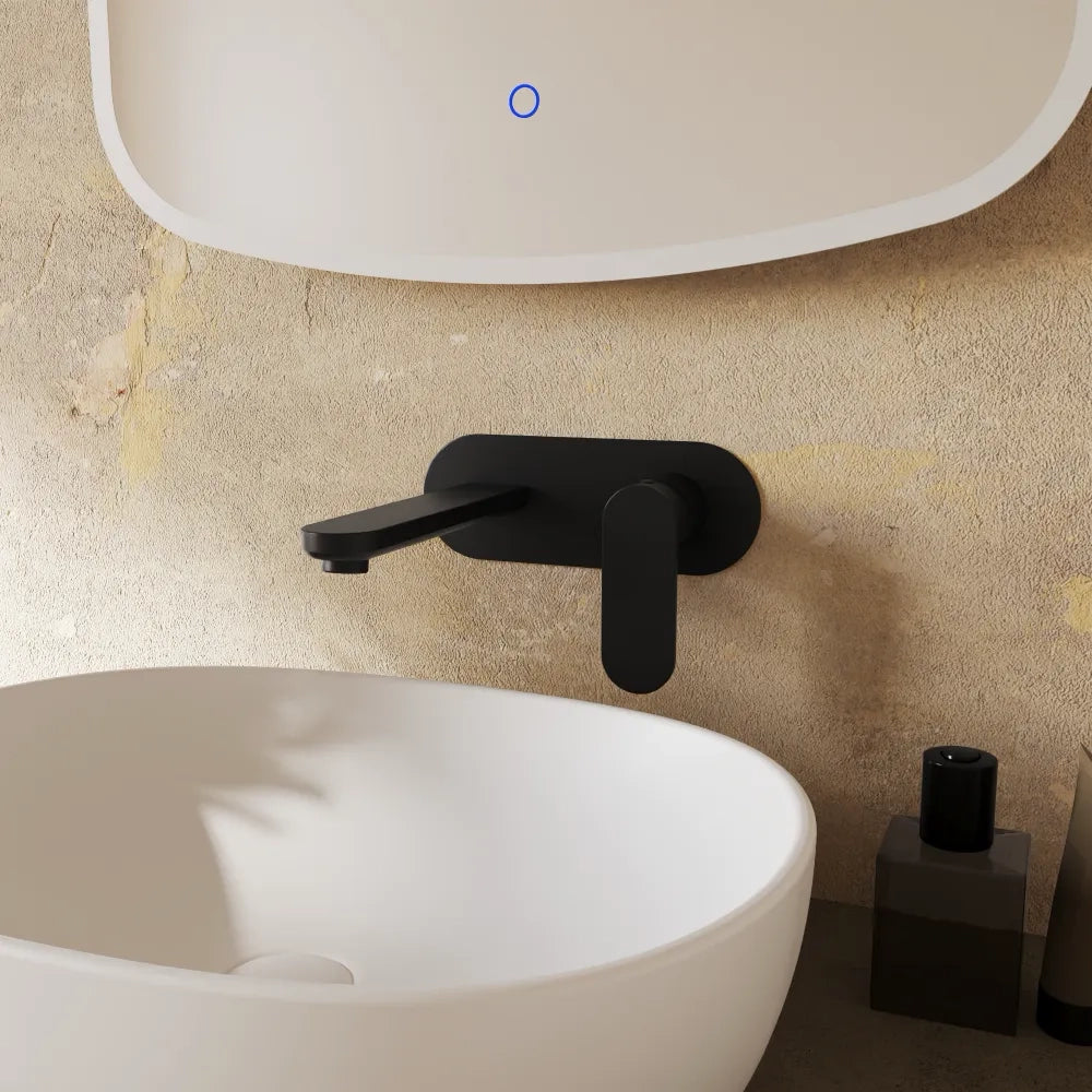 Set miscelatori lavabo ad incasso placca stondata bidet miscelatore esterno vasca nero opaco | Margot