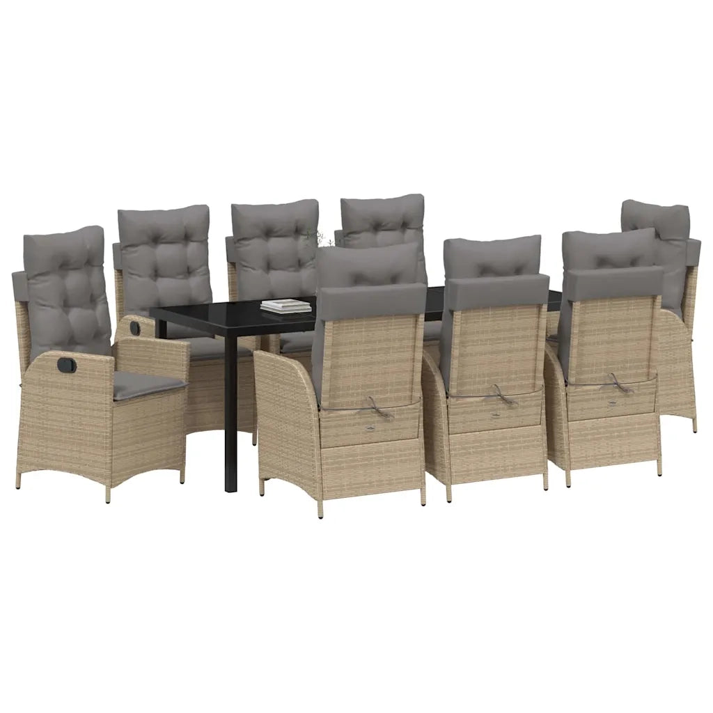 Set da Pranzo per Giardino con cuscino 9 pcs Beige polyrattan 3380518