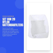 Sacchi per ciotole di gatto - 20 pezzi - Nylon - Idonei per la salute - Sacchi a filtro - Antidue - Adatti per ciotole di gatto standard - Filtro per ciotola di gatto

Specifiche tecniche: 
- Materiale: Nylon
- Quantità: 20 pezzi