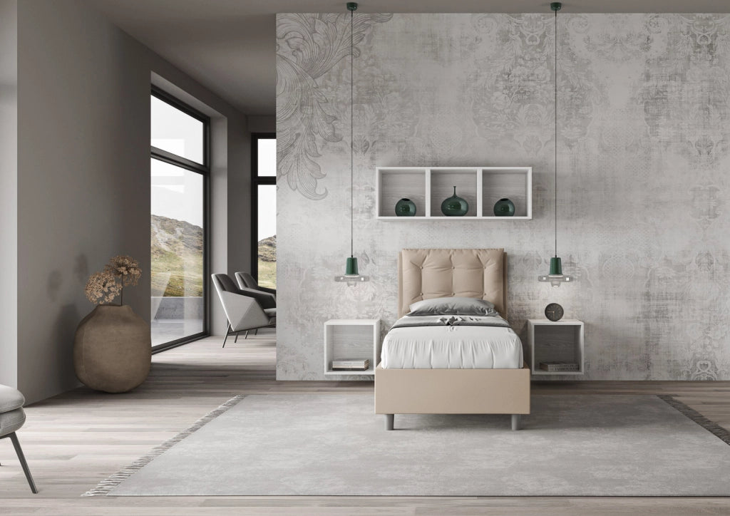 BS COM Letto singolo senza rete imbottito 80x200 similpelle tortora