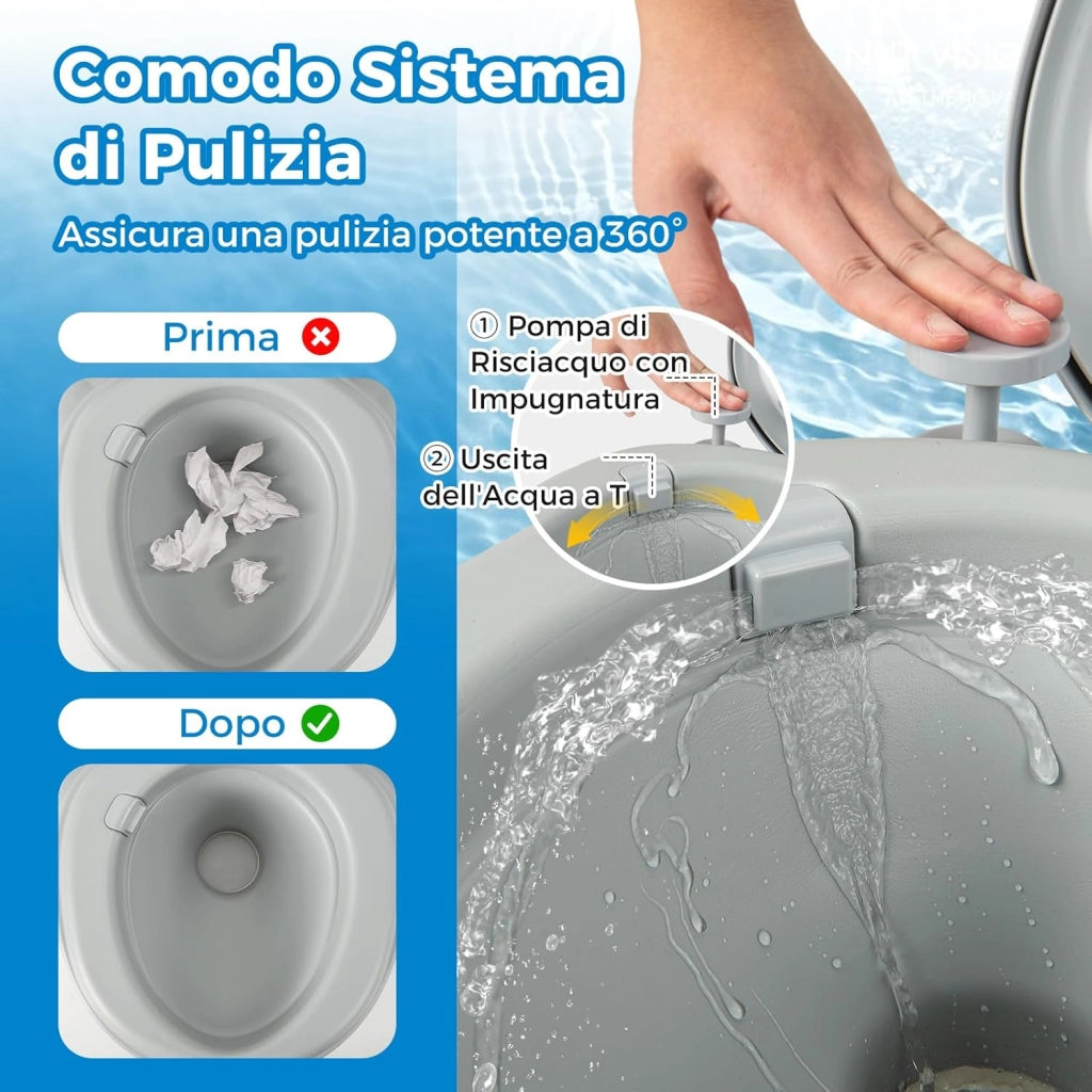 20L Toilette Portatile con Serbatoio d'Acqua Rimovibile a Maniglia,WC Chimico Comodo per Campeggio, Water Portatile per Adulti e Anziani, Supporto Carico 150kg, 45 x 40 x 42 cm, Grigio