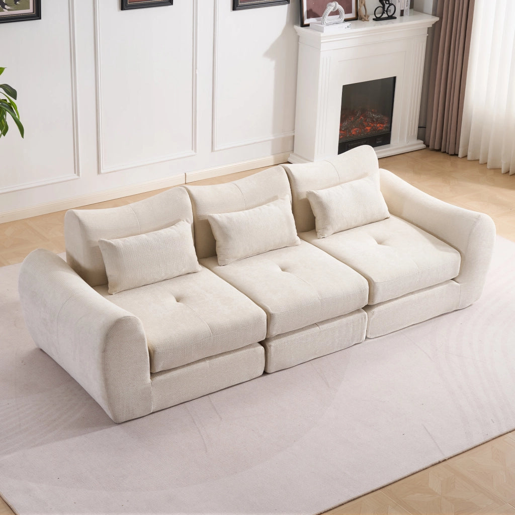 Divano Modulare Beige in Velluto Compatto Base Antiscivolo