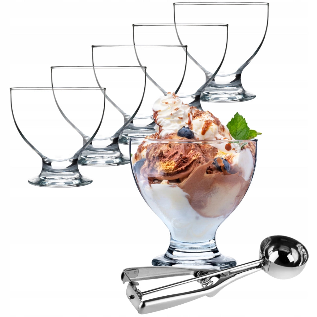 Coppette da dessert KADAX per gelato, 450 ml, 6 pezzi, in vetro + paletta.