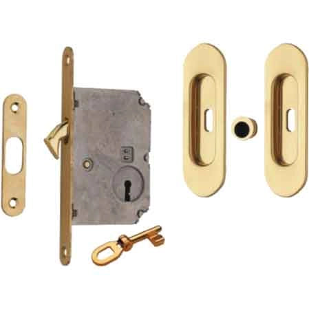 KIT PER PORTE SCORREVOLI CON CHIAVE E NICCHIA OVALE E50 -  Ottone lucido