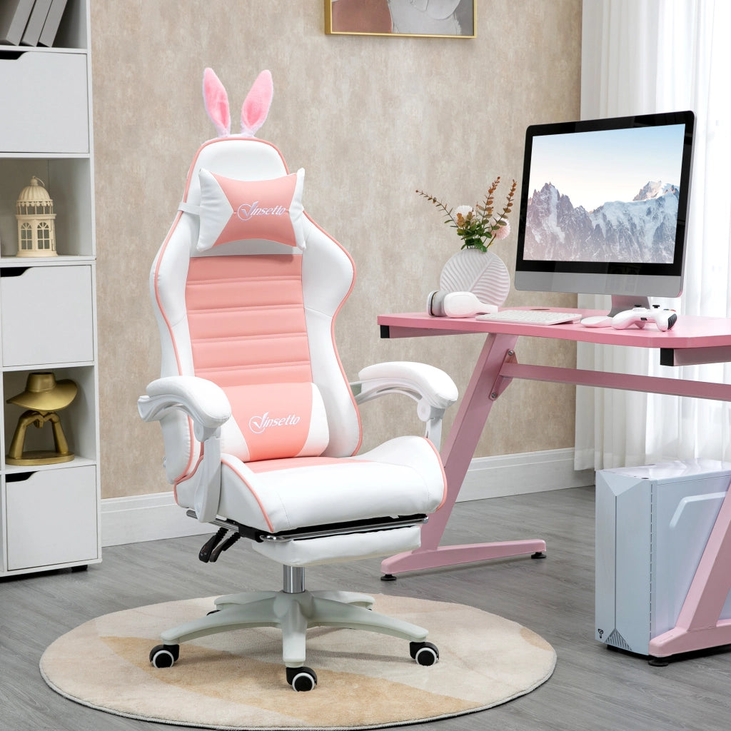 Sedia da Gaming con Supporto Lombare, Schienale Regolabile e Orecchie ¨C zephmum ¨C Rosa