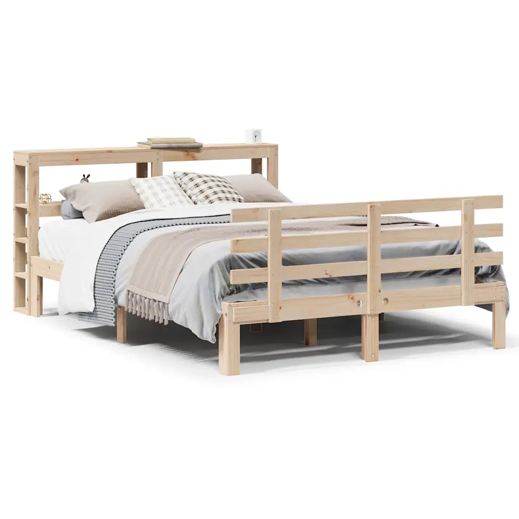 Letto matrimoniale | Letto per adulti | Giroletto con Testiera 140x200 cm in Legno Massello di Pino