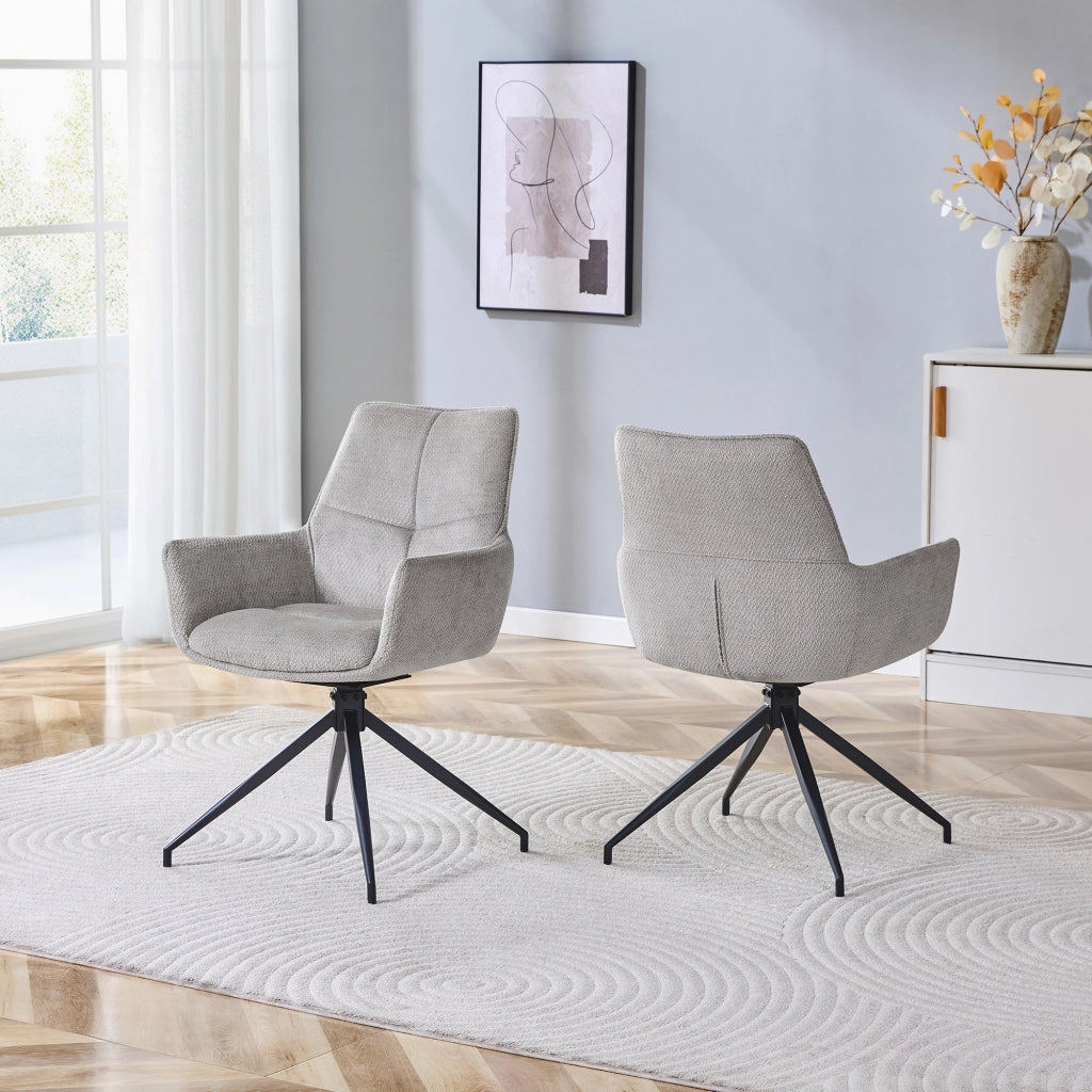 Sedia girevole 360° con braccioli in tessuto e metallo nero e grigio