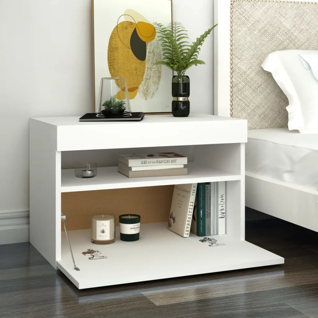 Comodini | Armadio da Notte | Mobiletto da notte con Luci LED Bianco 60x35x40 cm in Legno Multistrato