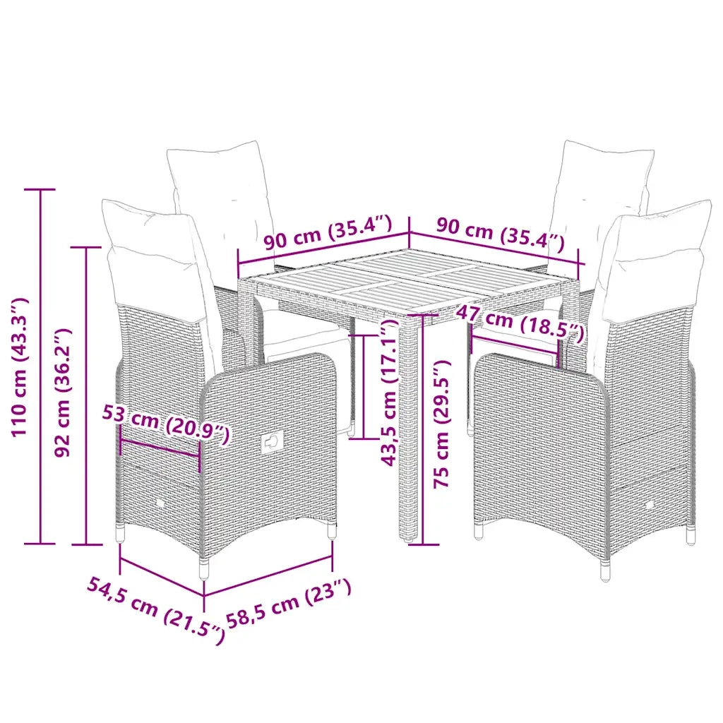 Set Bistrò da Giardino 5 pz con Cuscini in Polyrattan Nero 3277128
