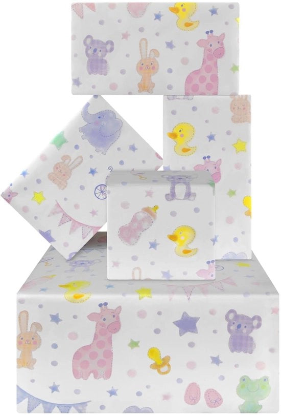 Papier per confezione scherzi con cartoni di animali divertenti - 4 fogli - 50 x 70 cm - Ideale per compleanni bambini