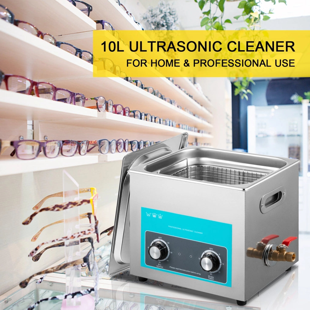 Pulitore a ultrasuoni digitale 10L in acciaio inox 40kHz 240W riscaldato regolabile per officina gioielli e componenti metallici