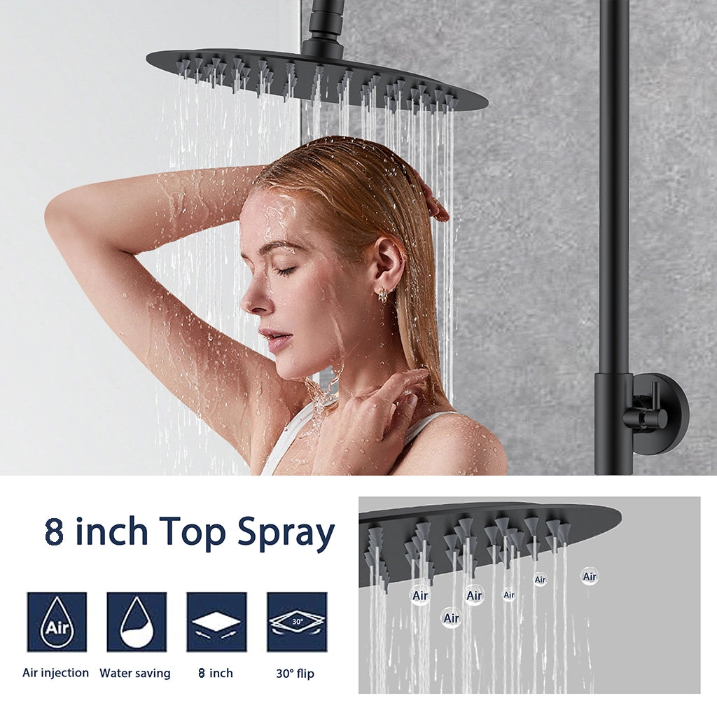 AICA ITALY Sistema Doccia con Miscelatore Termostatico a 38℃ e Doccetta Rotonda Altezza Regolabile 72-120cm Nero