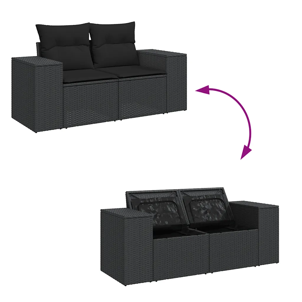 Set Divani da Giardino 4 pz con Cuscini Nero in Polyrattan 3325651