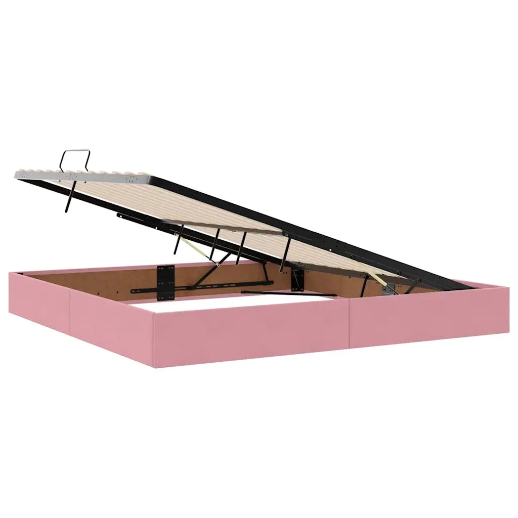 Letto con contenitore e materasso Rosa 200 x 200 cm Velluto 3372056
