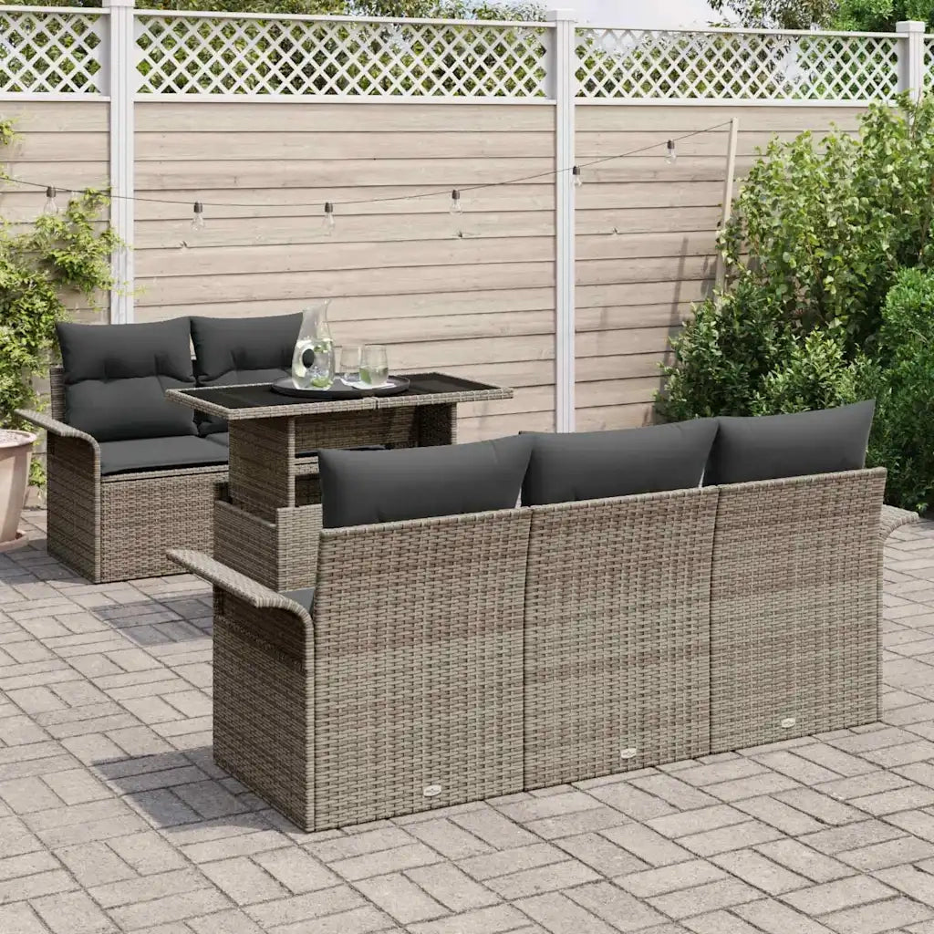 Set Divano da Giardino con cuscino 6 pcs Grigio polyrattan