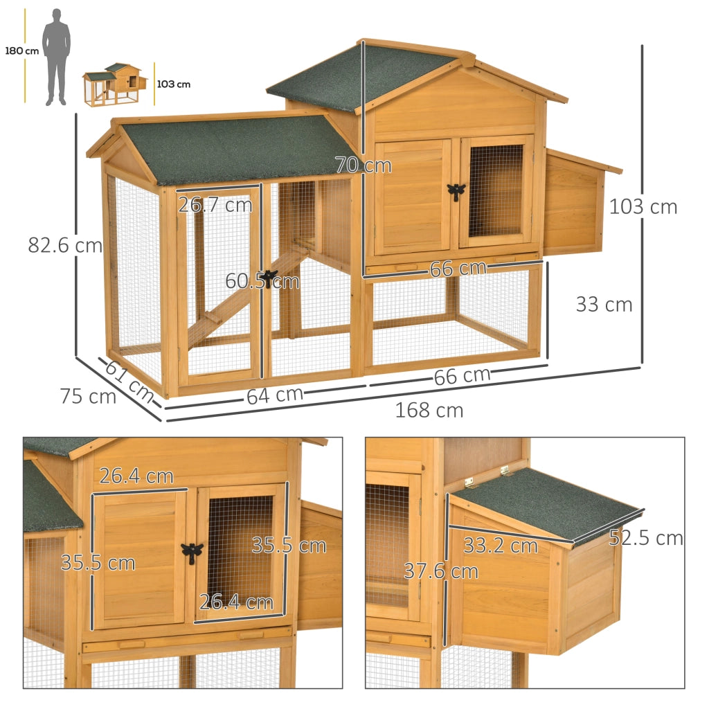 Pollaio con Casetta e Area Aperta ¨C Minimal ¨C Legno Giallo 168x75x103cm