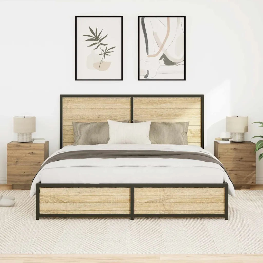 Set di 2 Comodini | Armadio da Notte | Mobiletto da notte Rovere artigianale 45 x 40 x 55 cm