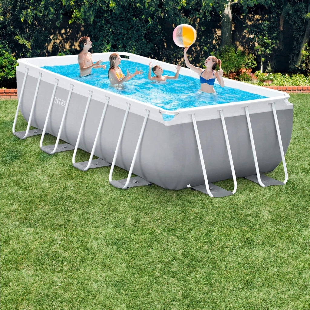 Piscina Fuori Terra Prisma Frame Rettangolare Pompa Filtro 3785 L/H, Scaletta, Telo Base E Copertura, 10874 L, Acciaio E Pvc, Grigio, 488X244X107 Cm