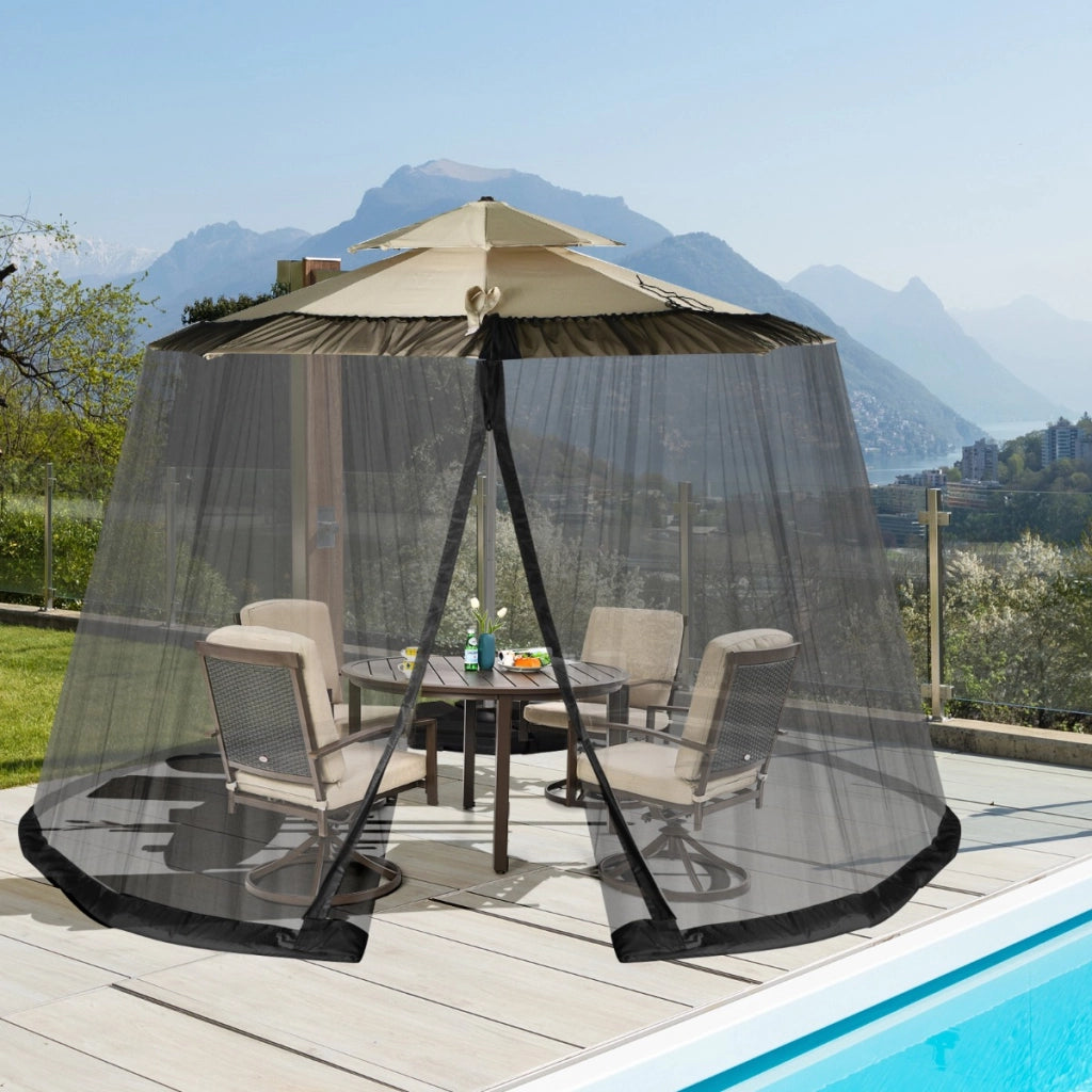 Zanzariera per ombrellone con 2 porte a doppia cerniera, Rete per ombrellone da patio con base riempibile Nero